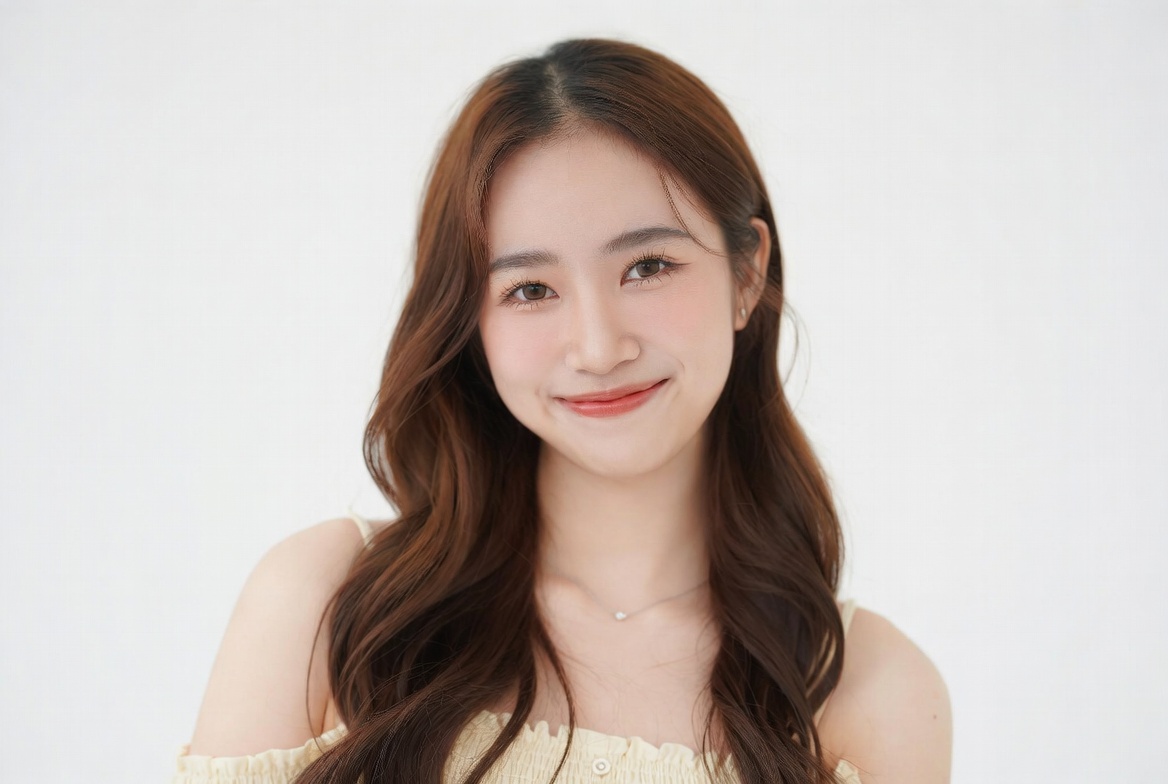 Asian woman smiling with long brown hair Asian woman smiling with long brown hair