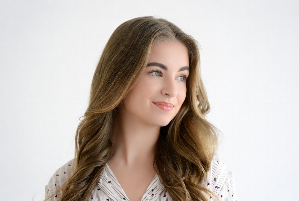 Smiling woman with wavy brown hair Smiling woman with wavy brown hair