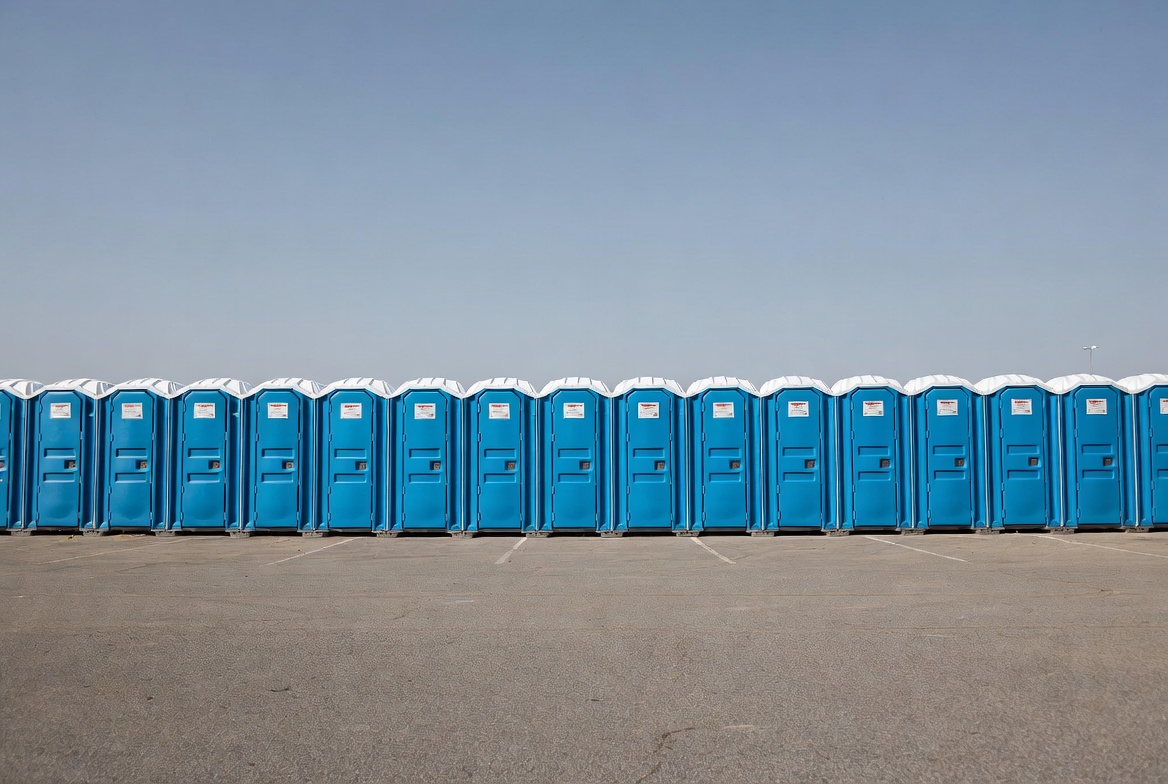 Row of Blue Portable Toilets Row of Blue Portable Toilets