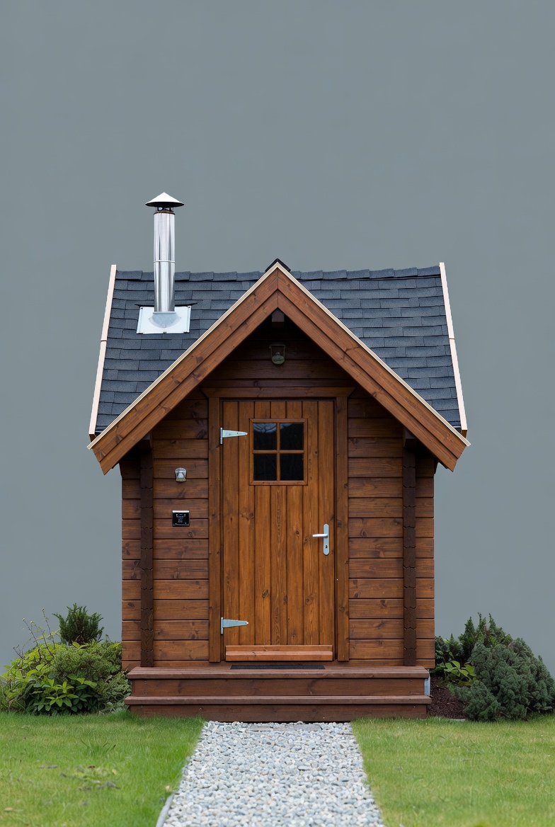 Wooden Sauna Cabin on Grass Wooden Sauna Cabin on Grass