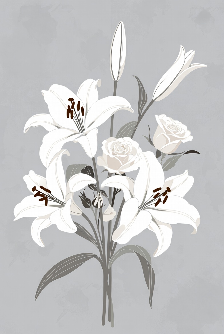 White Lilies and Roses Bouquet Illustration White Lilies and Roses Bouquet Illustration