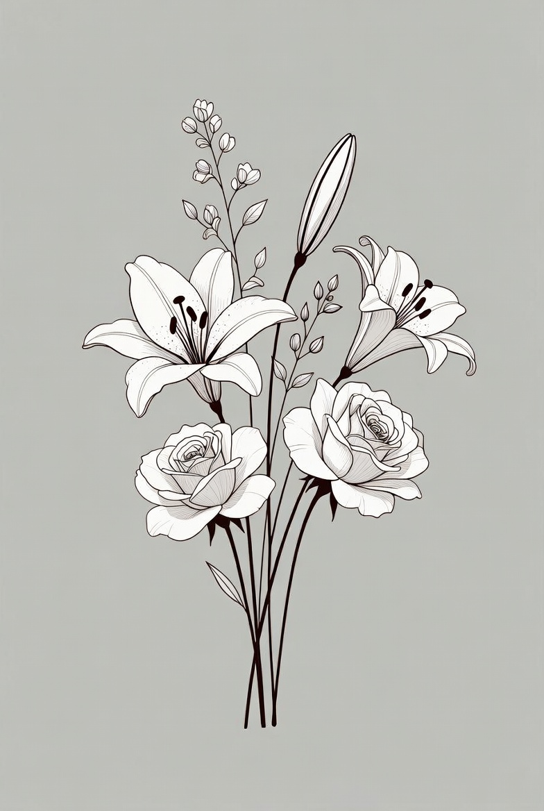 Lilies and Roses Bouquet Illustration Lilies and Roses Bouquet Illustration
