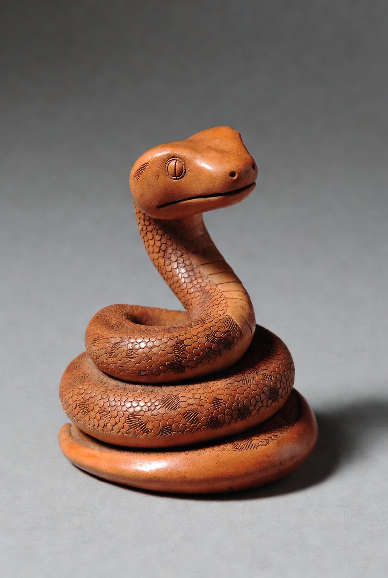 Carved wooden coiled snake Carved wooden coiled snake
