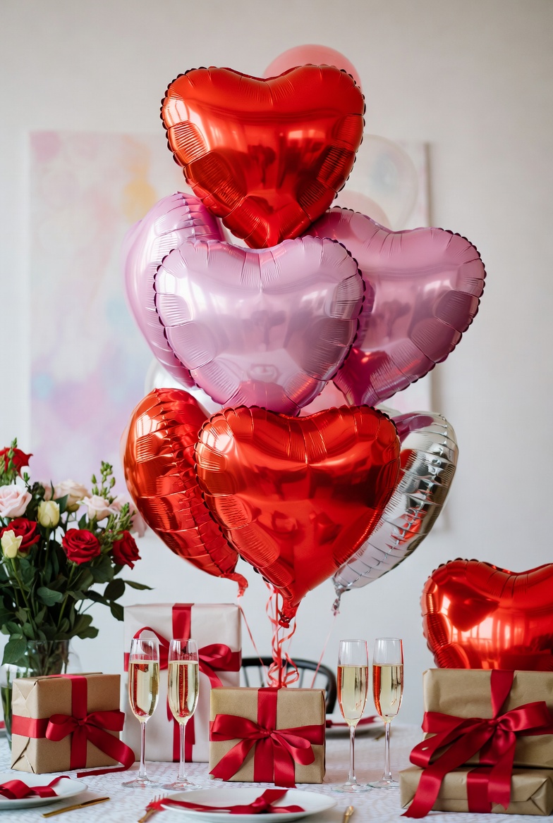 Red and Pink Heart Balloons Bouquet Red and Pink Heart Balloons Bouquet