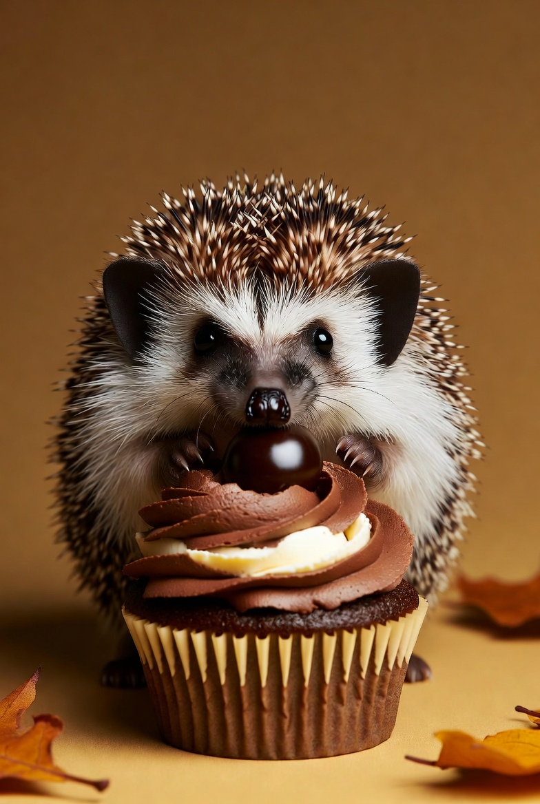 Hedgehog eating chocolate cupcake Hedgehog eating chocolate cupcake