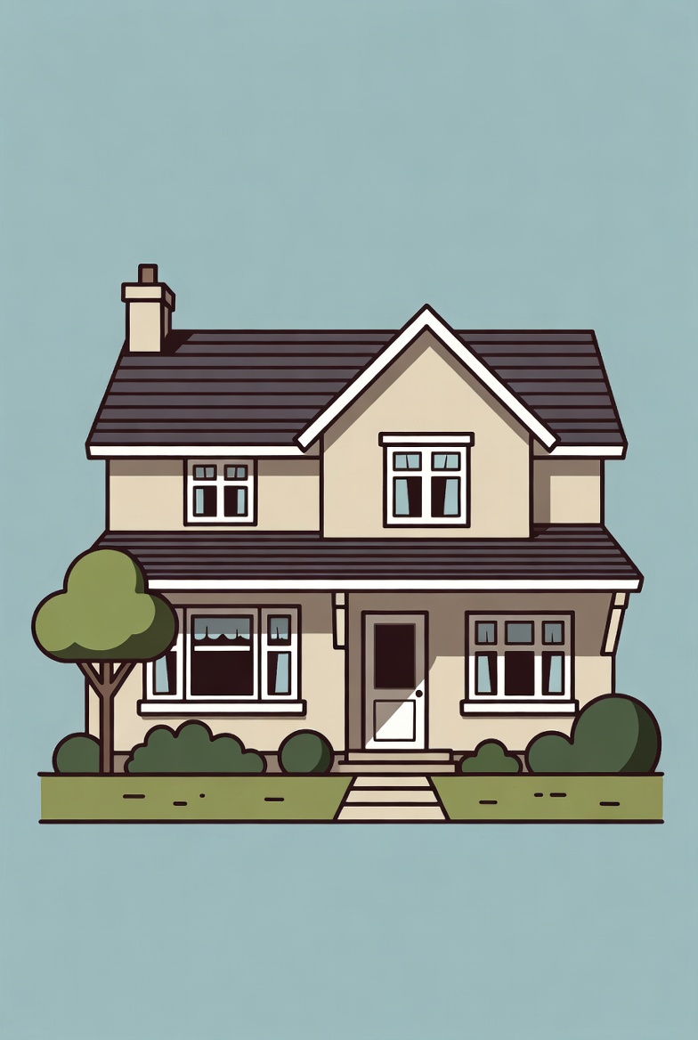 Illustrated Suburban House with Trees Illustrated Suburban House with Trees