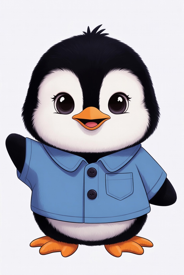 Cute cartoon penguin waving in blue shirt Cute cartoon penguin waving in blue shirt