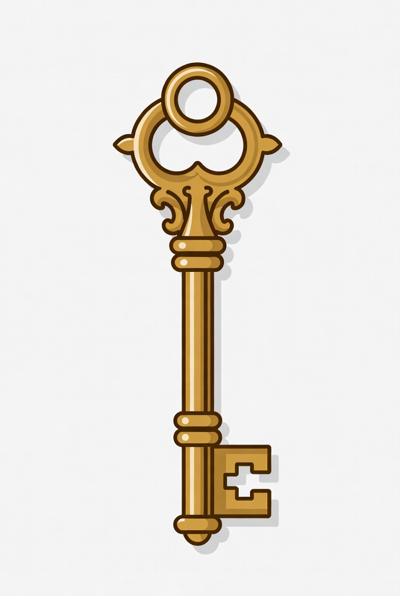 Golden ornate key illustration Golden ornate key illustration