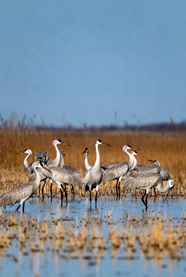 Flock of Sandhill Cranes in Marsh Flock of Sandhill Cranes in Marsh