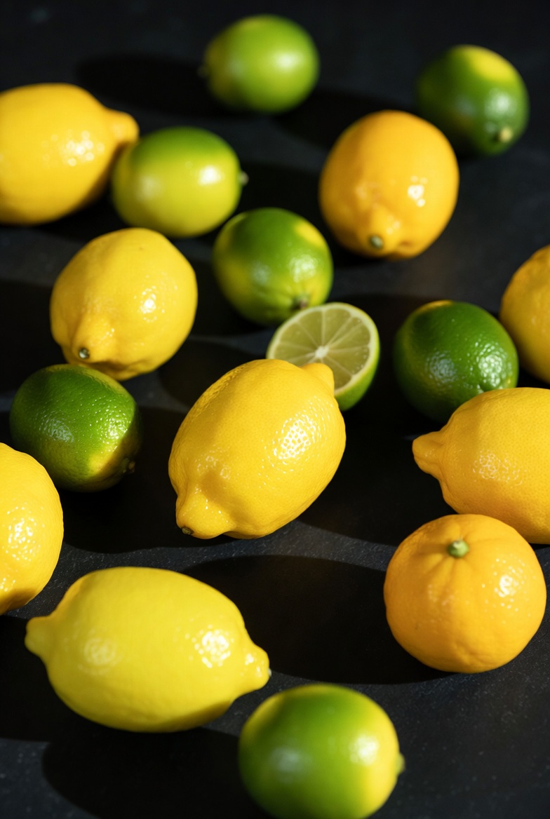 Fresh Limes and Lemons on Black Background Fresh Limes and Lemons on Black Background