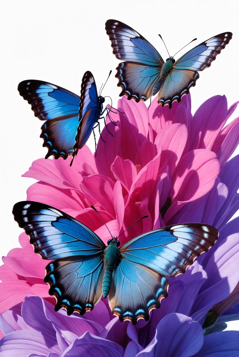 Blue Butterflies on Pink Flower Blue Butterflies on Pink Flower