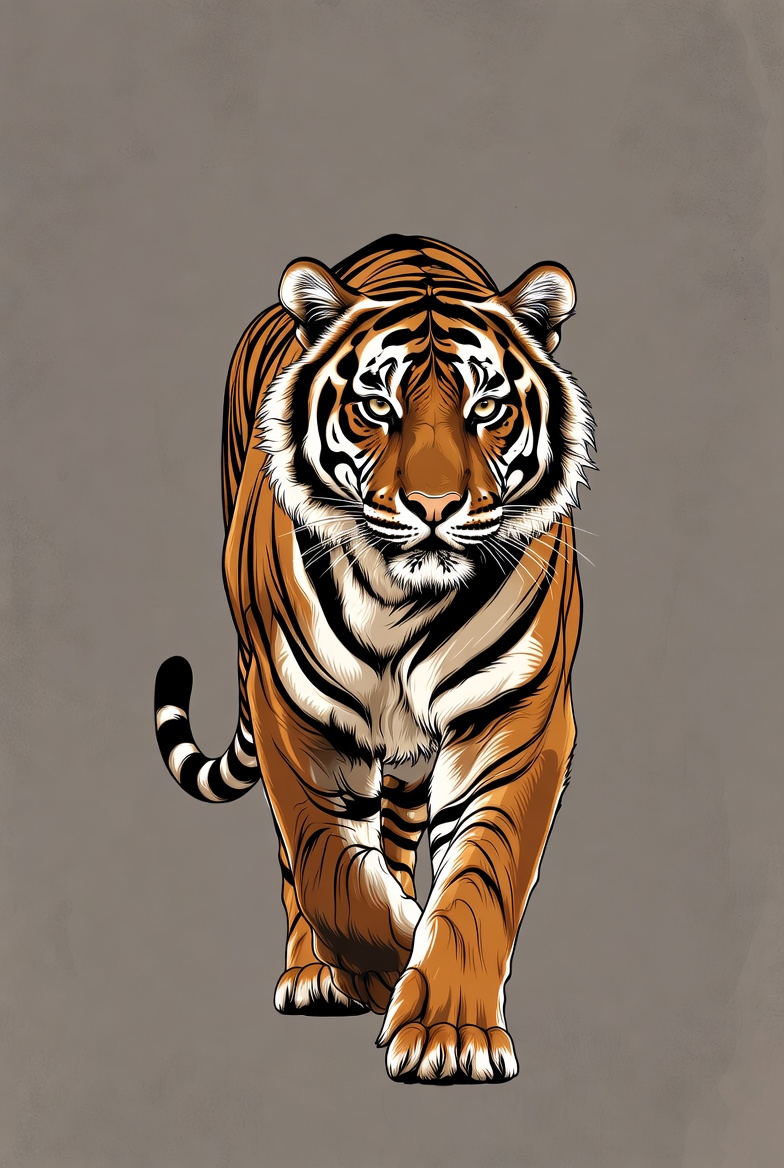 Tiger walking on gray background Tiger walking on gray background
