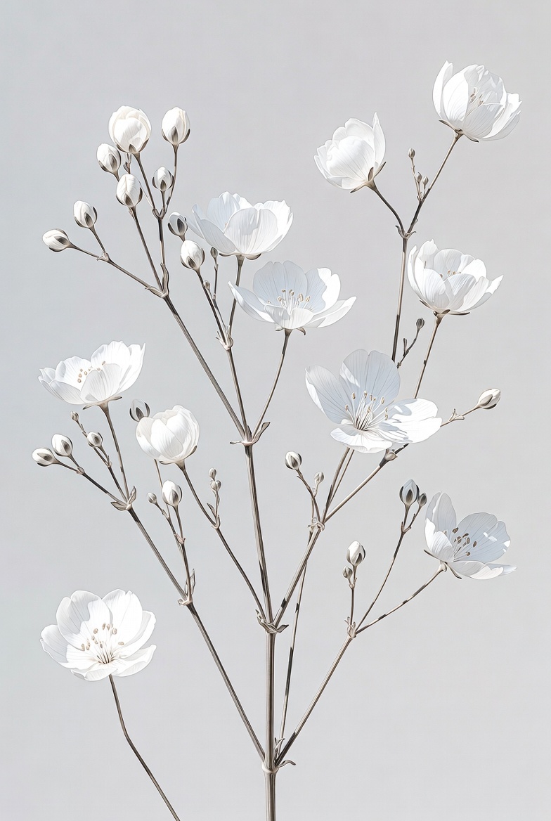 White Flowers with Buds on Gray Background White Flowers with Buds on Gray Background