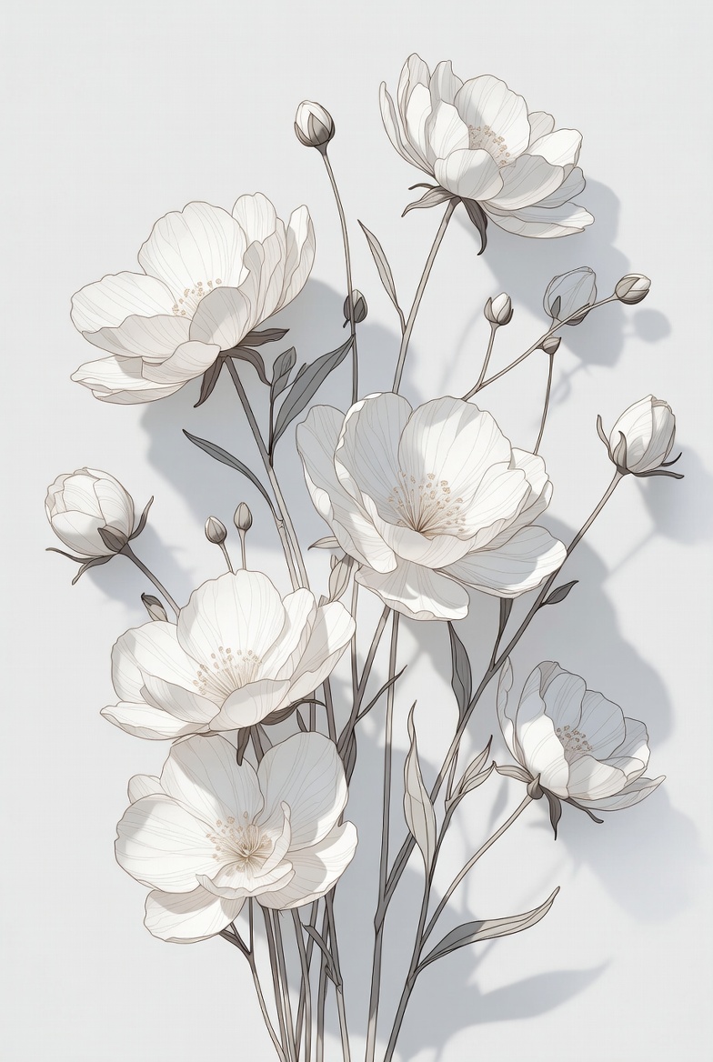 White Anemone Flowers Bouquet Illustration White Anemone Flowers Bouquet Illustration