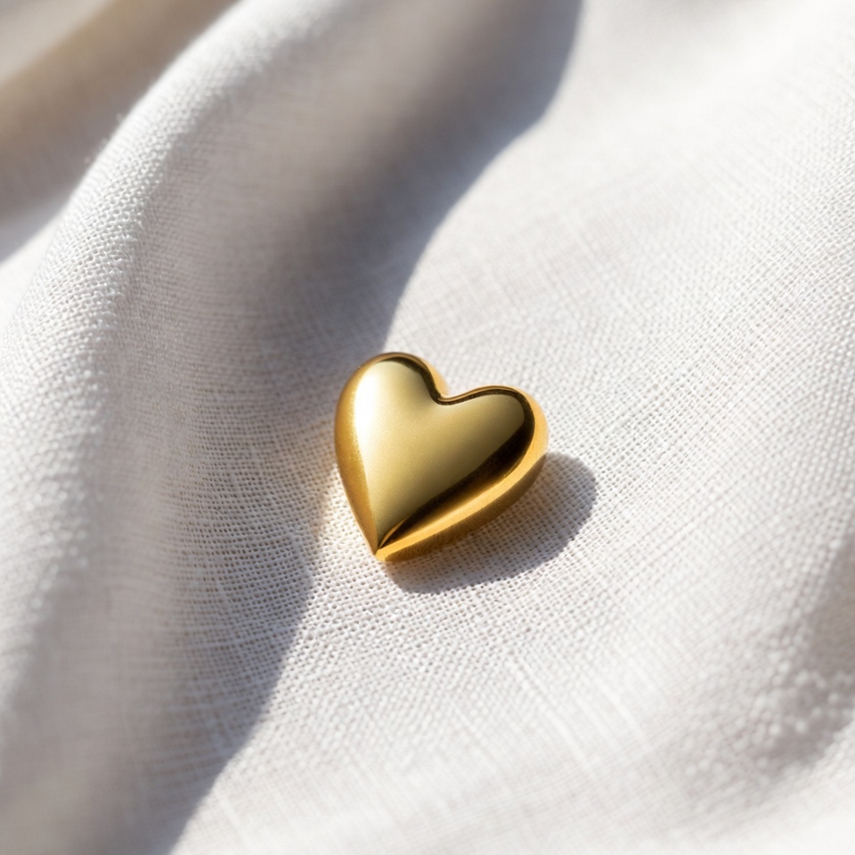Golden heart on white fabric Golden heart on white fabric