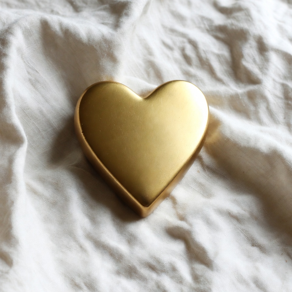 Gold heart on white fabric Gold heart on white fabric