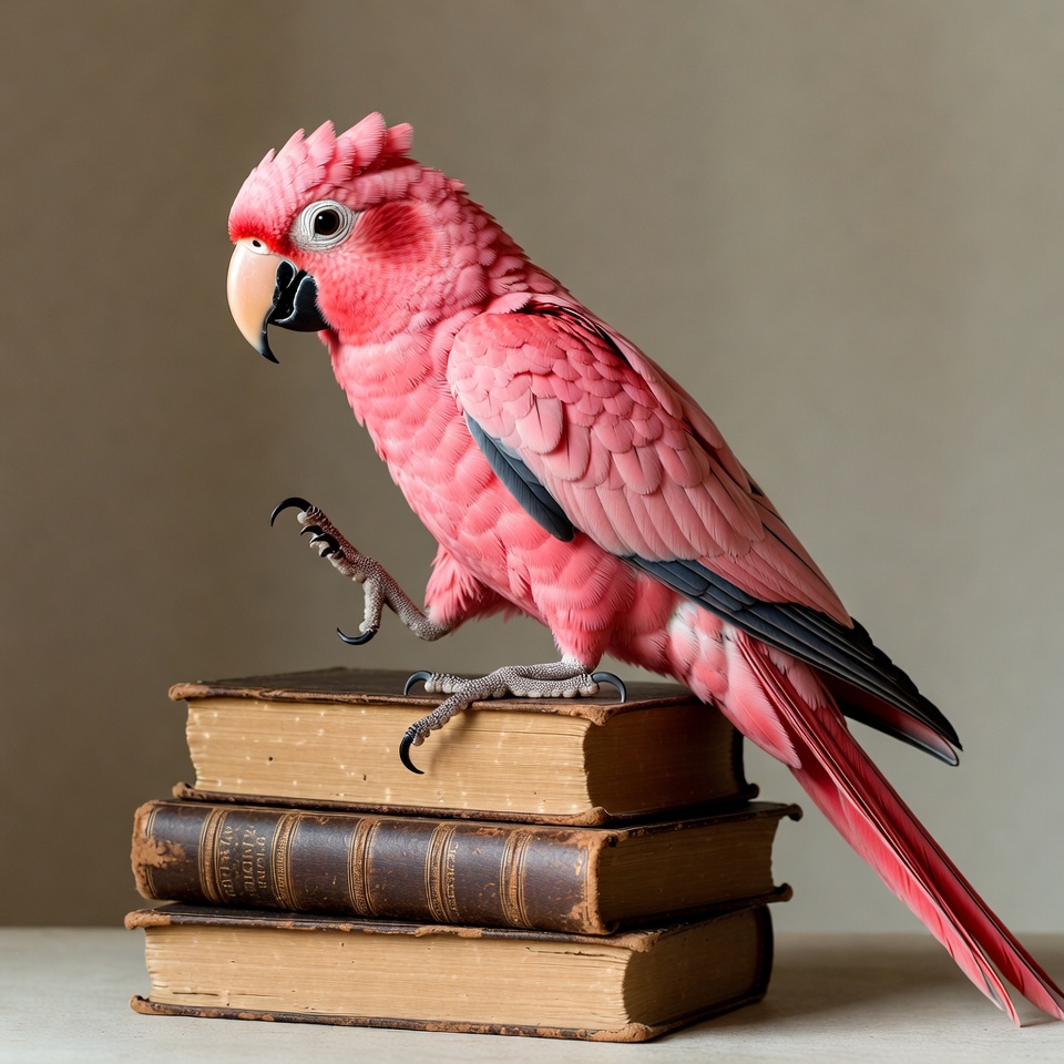 Pink Parrot Standing on Books Pink Parrot Standing on Books
