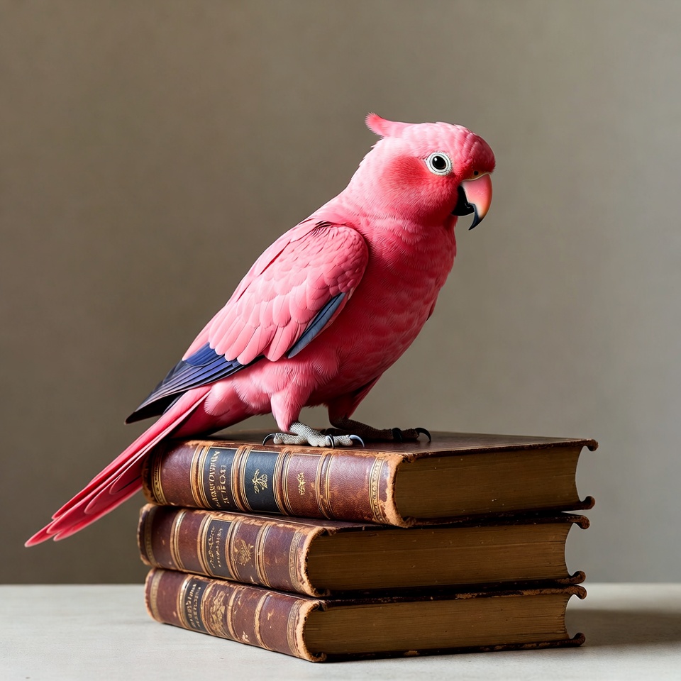 Pink Parrot on Stack of Books Pink Parrot on Stack of Books