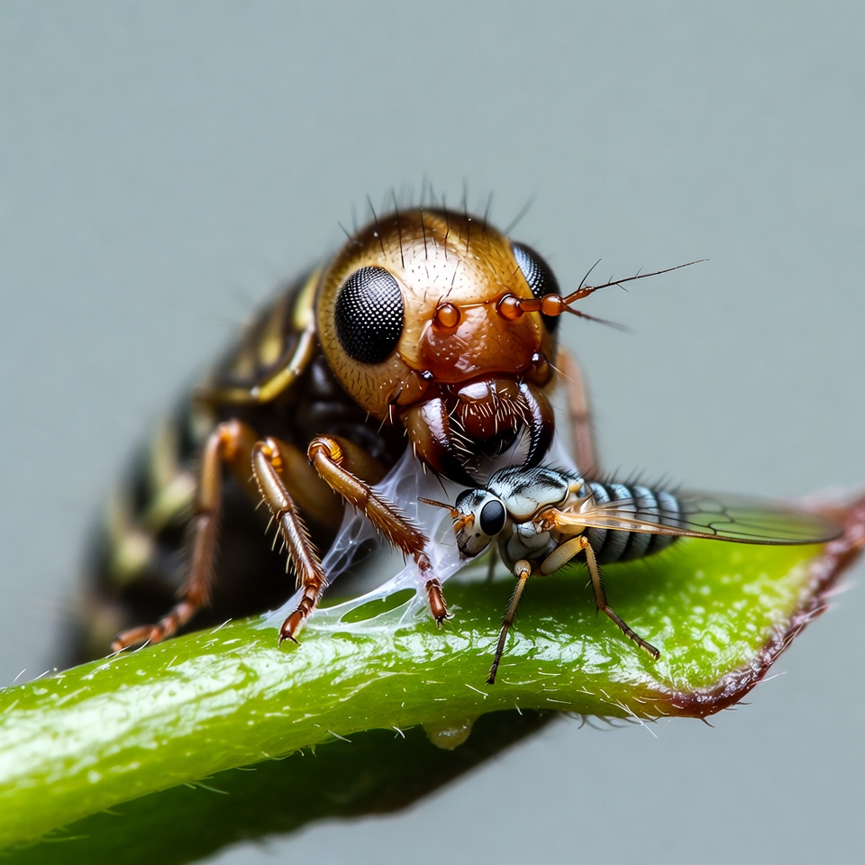 Hoverfly Eating Aphid on Leaf Hoverfly Eating Aphid on Leaf