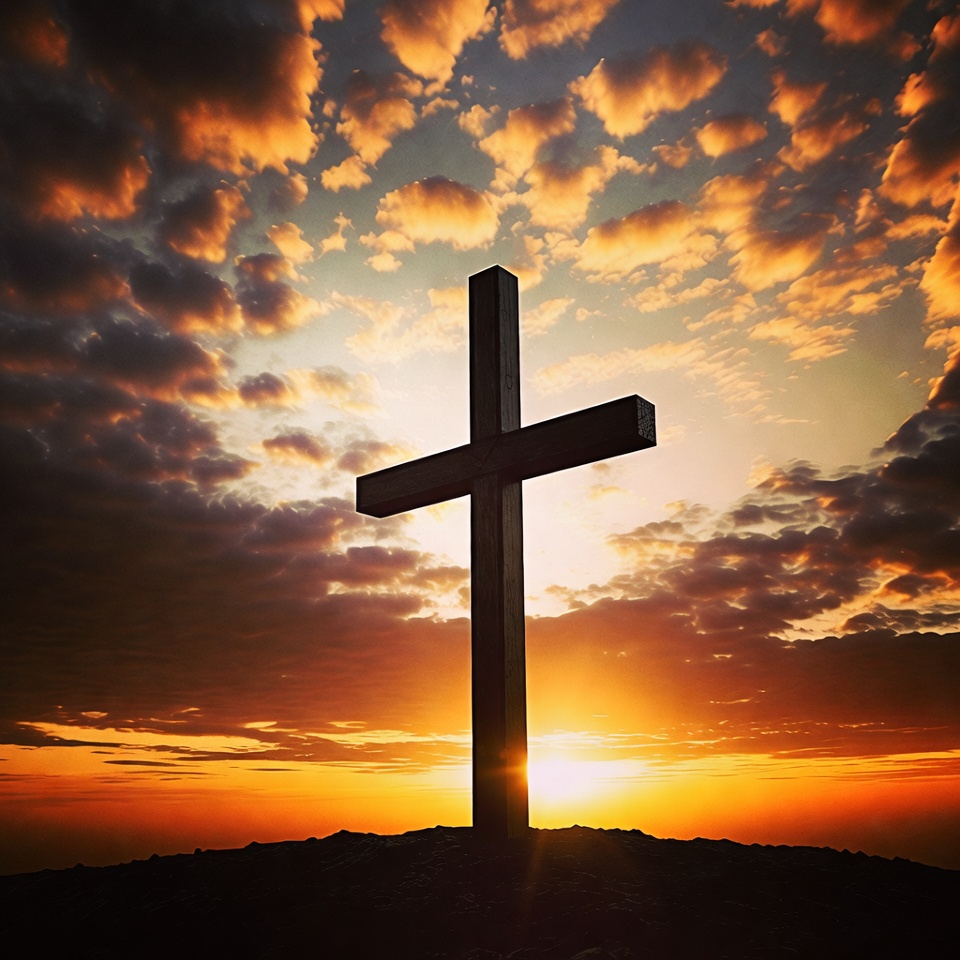 Cross on hill at sunset Cross on hill at sunset