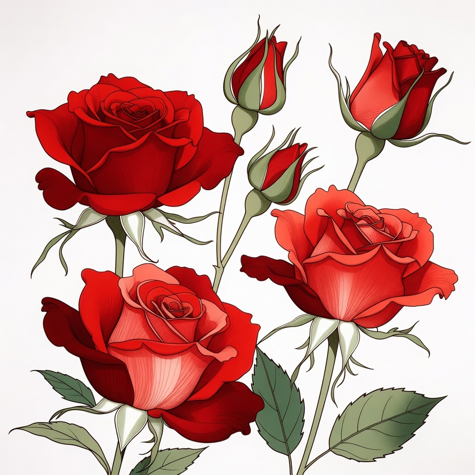 Red Roses with Buds Illustration Red Roses with Buds Illustration
