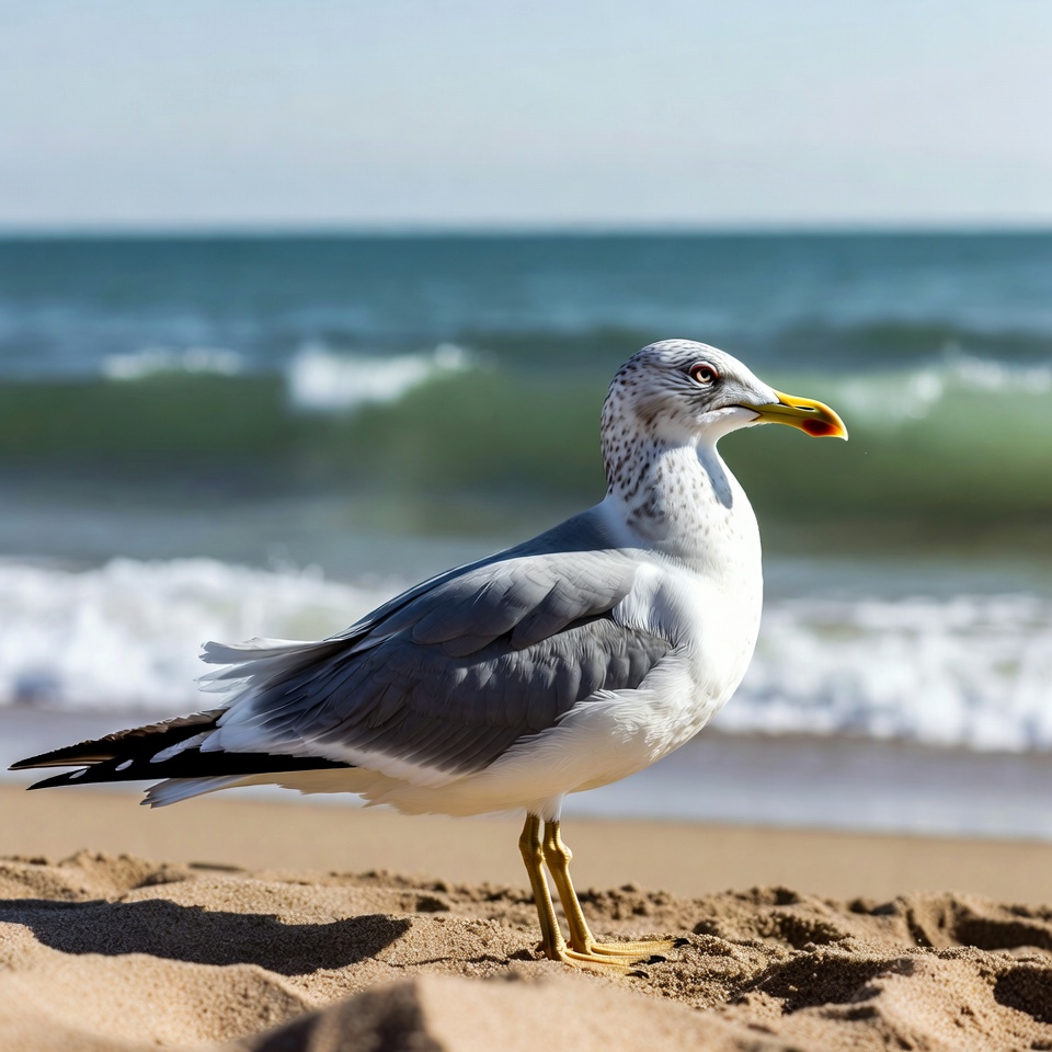 Seagull standing on beach Seagull standing on beach