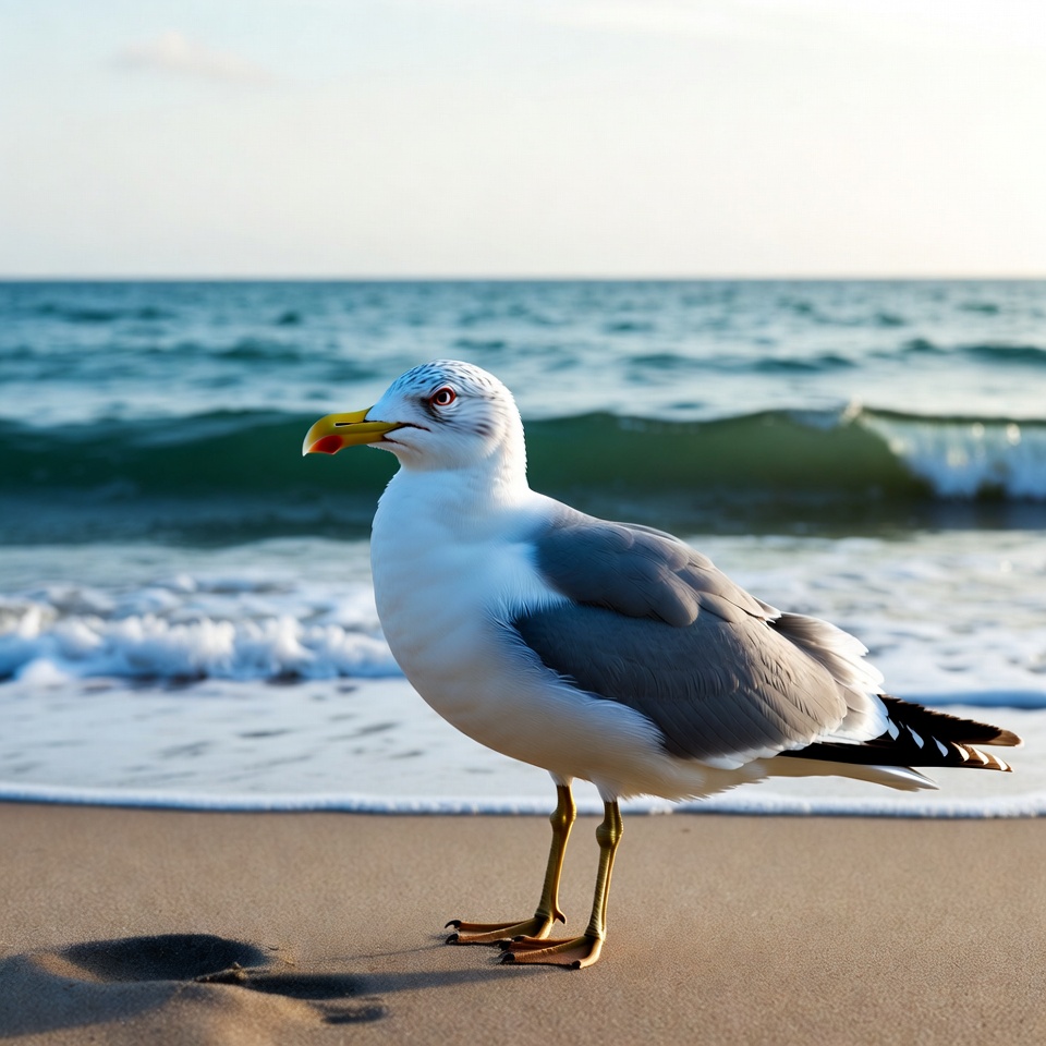 Seagull standing on beach Seagull standing on beach