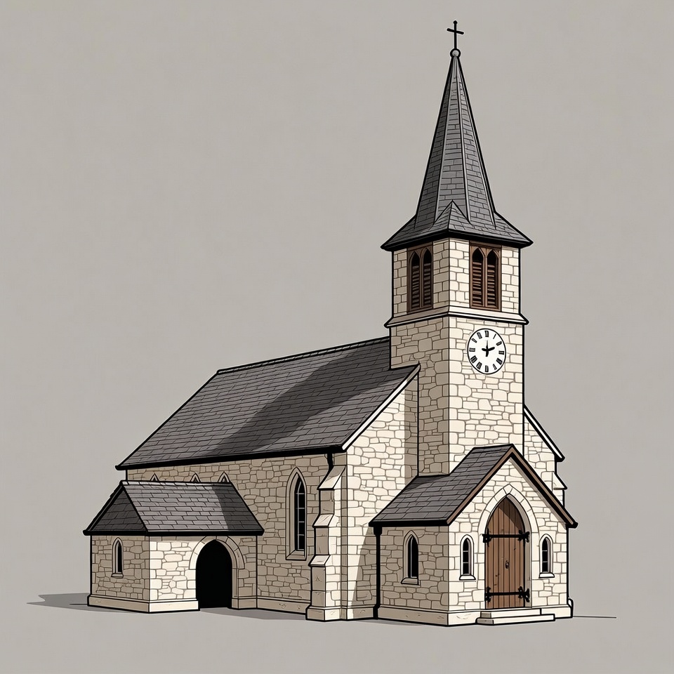 Stone Church with Clock Tower Stone Church with Clock Tower