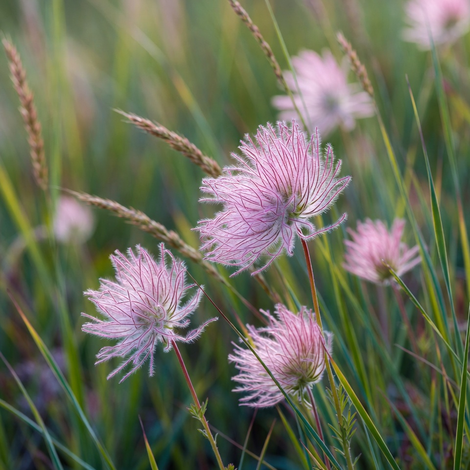 Pink Feathery Flowers in Grass Pink Feathery Flowers in Grass