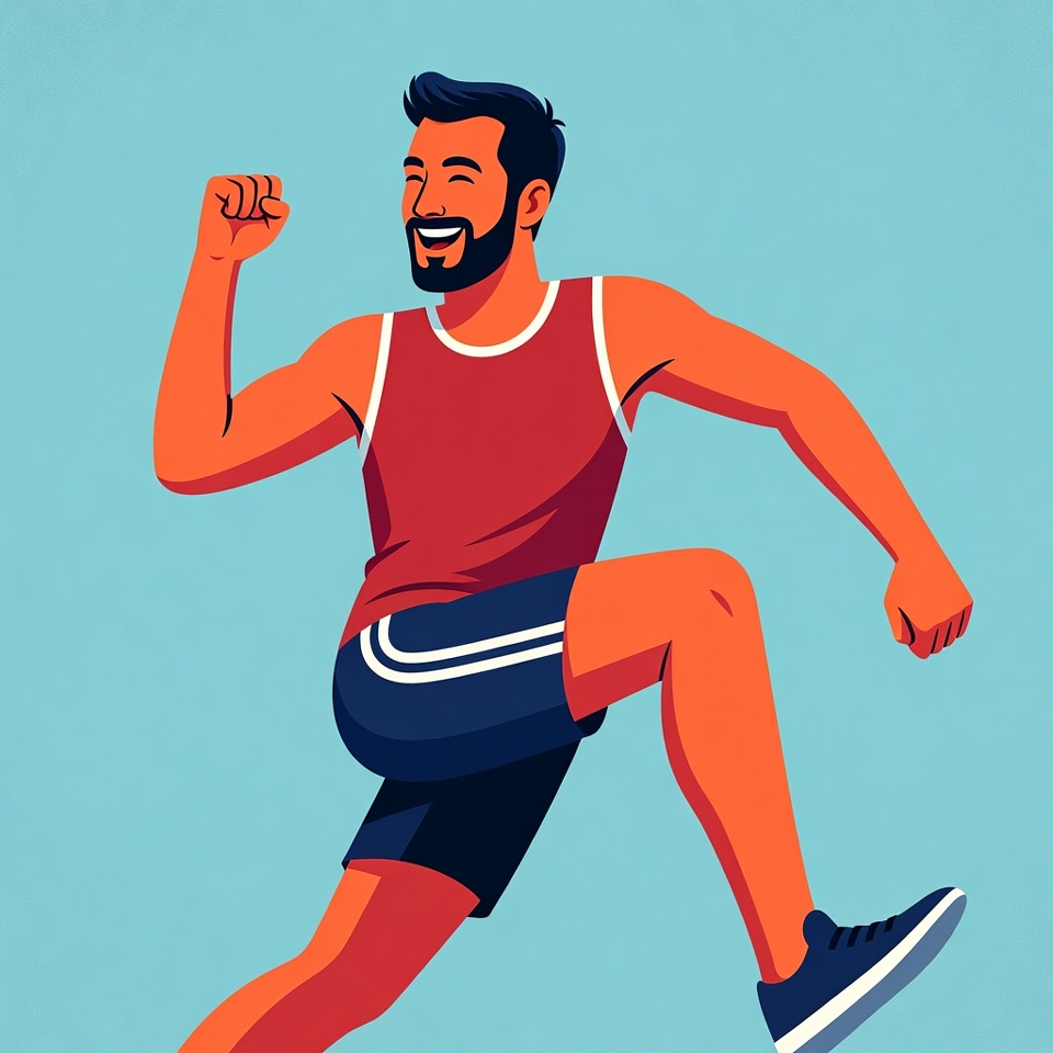 Man running victoriously in tank top Man running victoriously in tank top