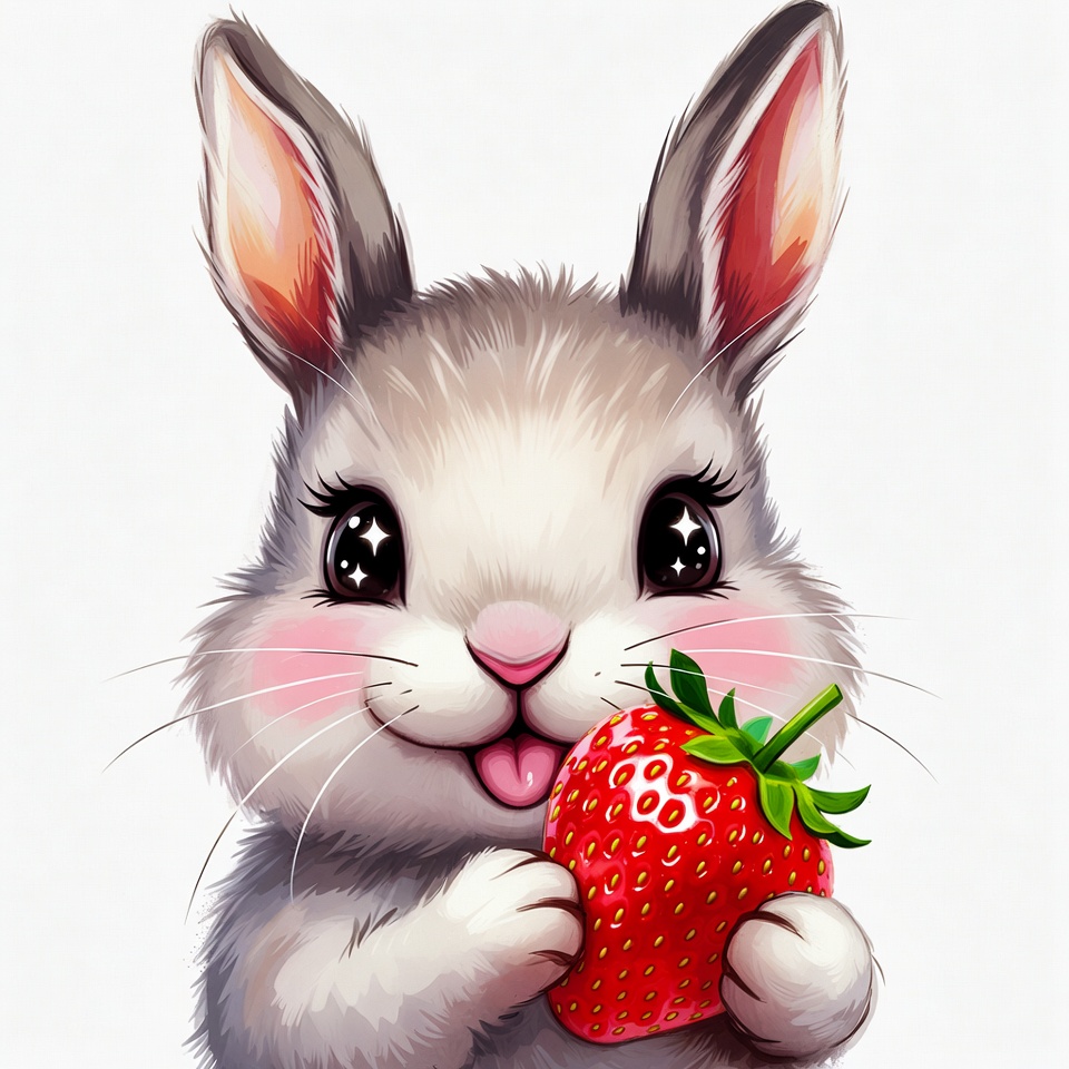 Cute bunny eating strawberry Cute bunny eating strawberry