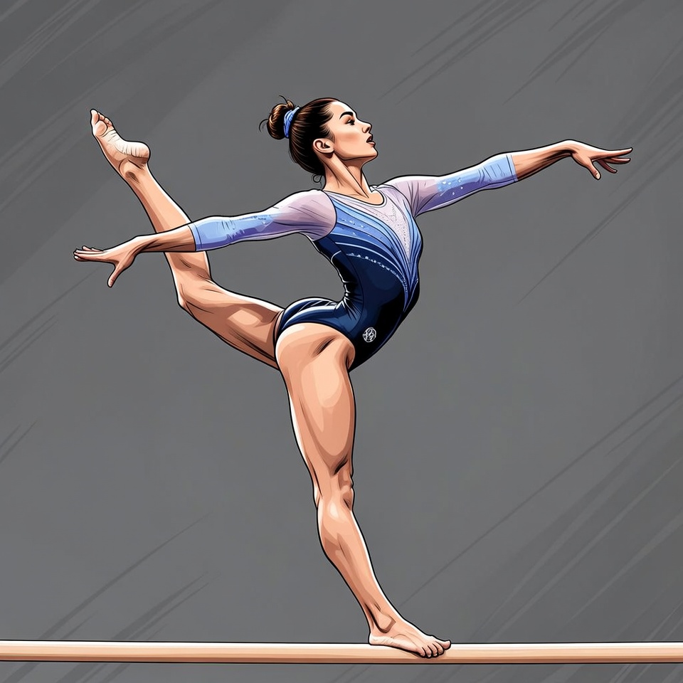 Woman performing balance beam split Woman performing balance beam split