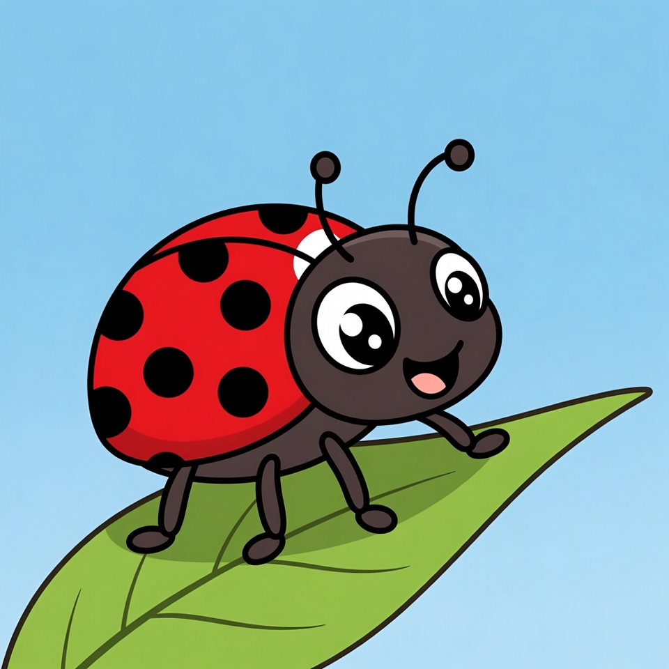 Cute cartoon ladybug on leaf Cute cartoon ladybug on leaf