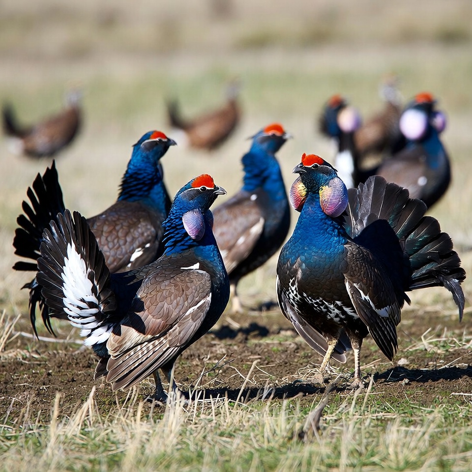 Group of Western Capercaillies in grassland Group of Western Capercaillies in grassland