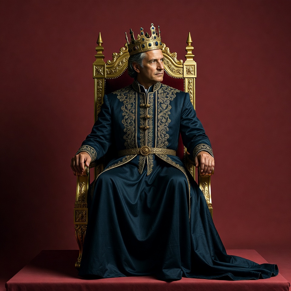 Man wearing crown on golden throne Man wearing crown on golden throne