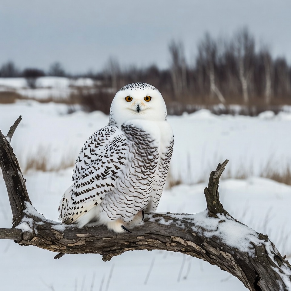 Snowy Owl Perched on Snowy Branch Snowy Owl Perched on Snowy Branch