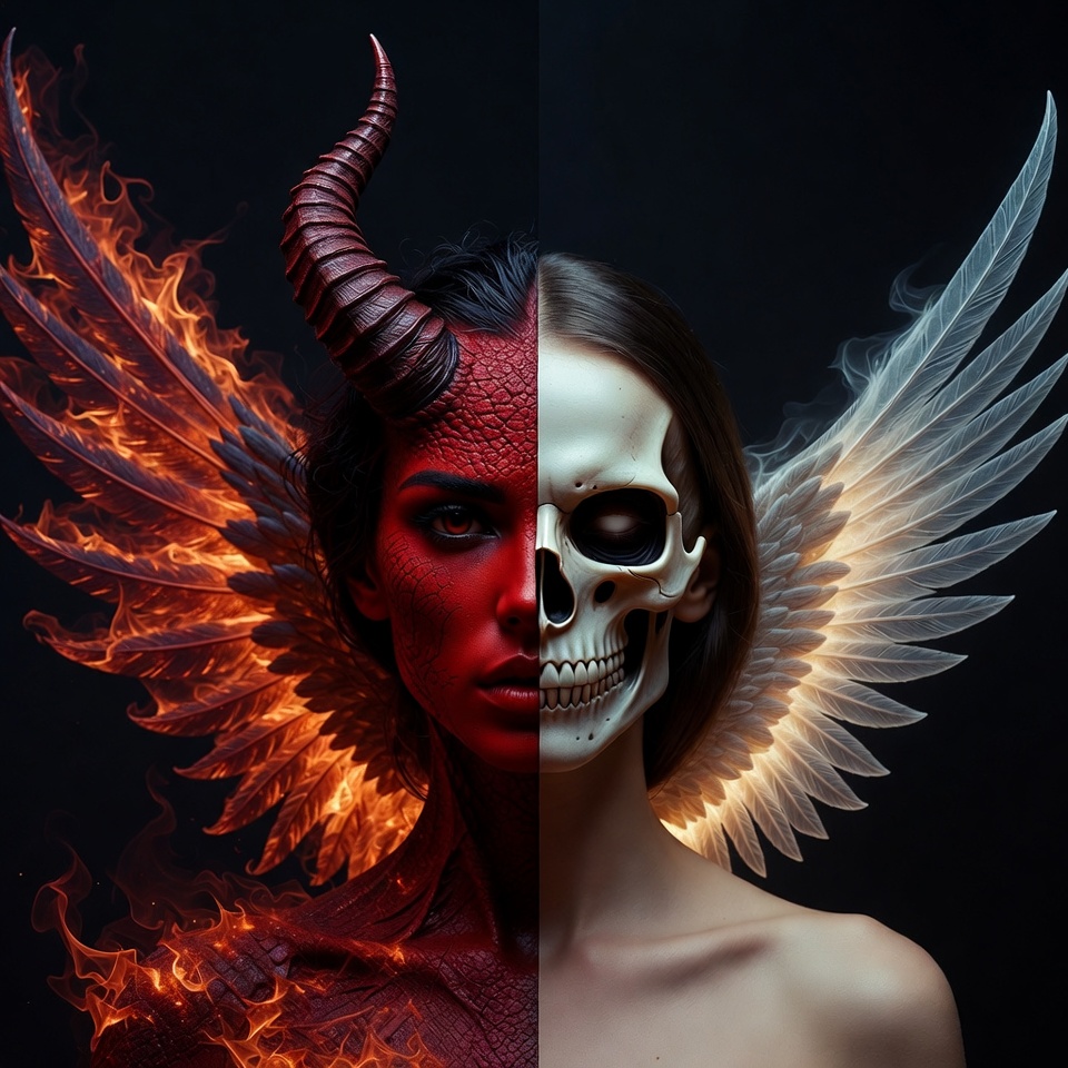 Demon Angel Split Face Woman Demon Angel Split Face Woman