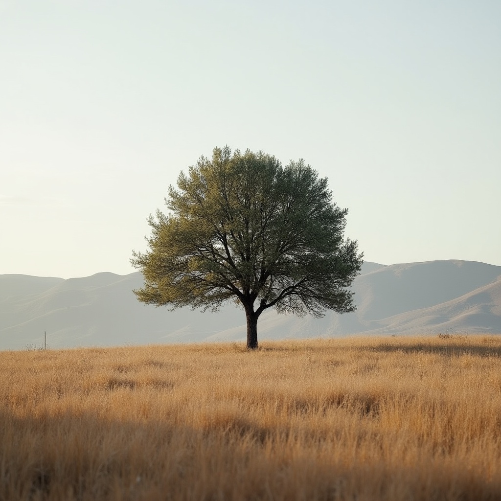 Lone Tree in Golden Grass Field Lone Tree in Golden Grass Field