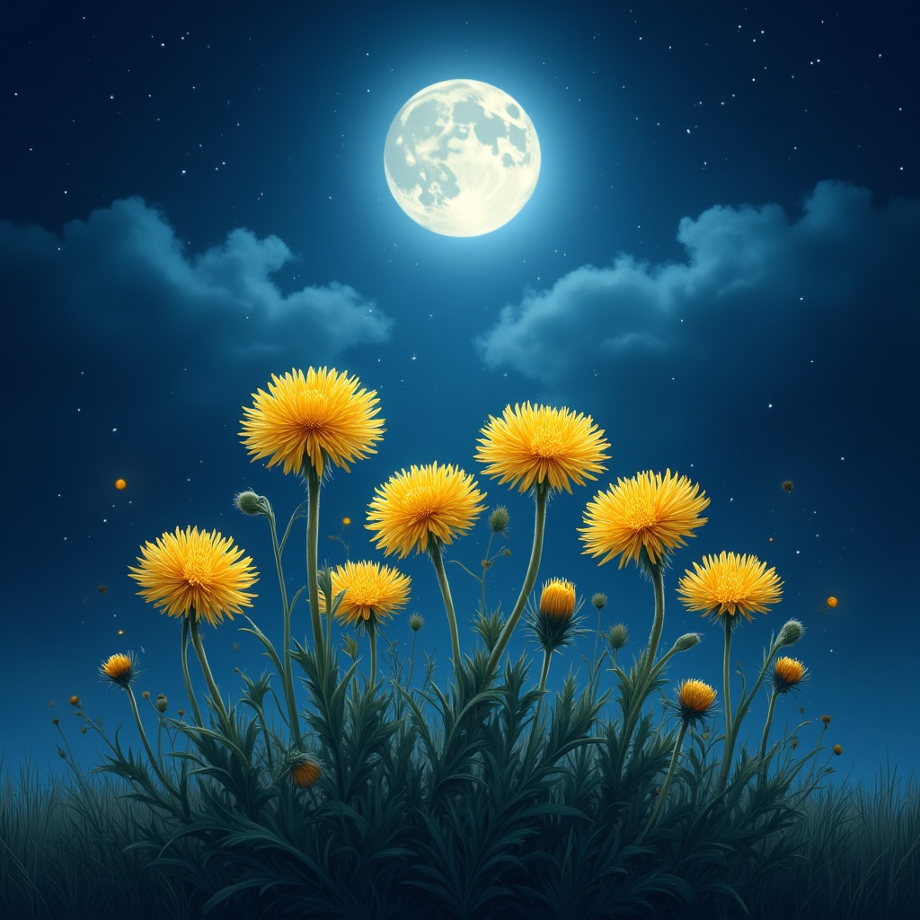 Dandelions under Full Moon Night Dandelions under Full Moon Night