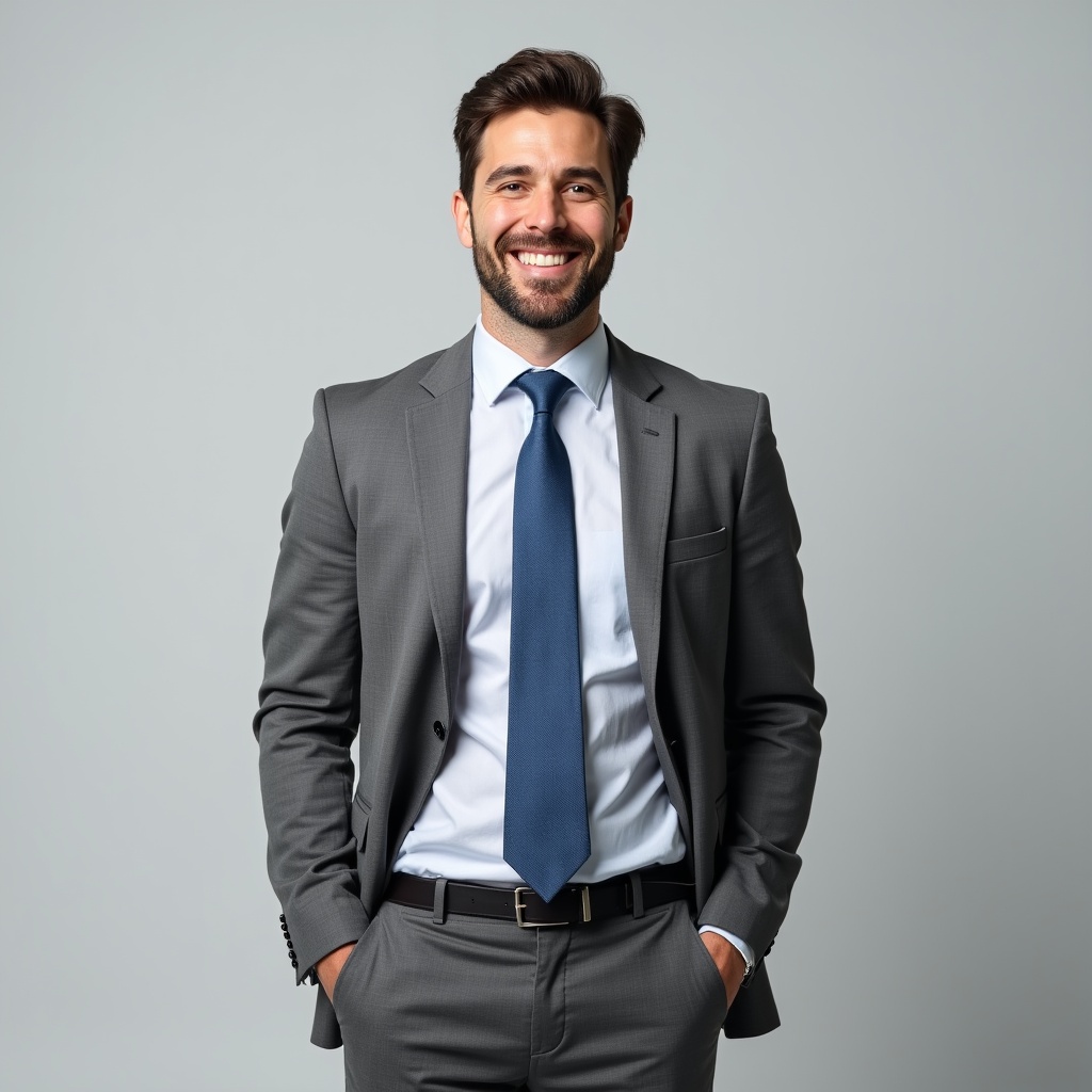 Smiling man in gray suit Smiling man in gray suit