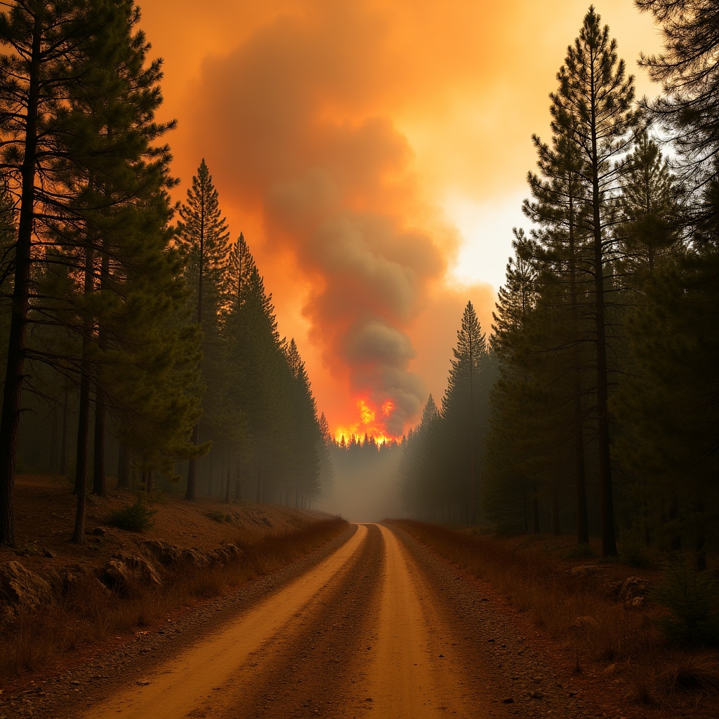 Forest Fire Through Pine Trees Forest Fire Through Pine Trees