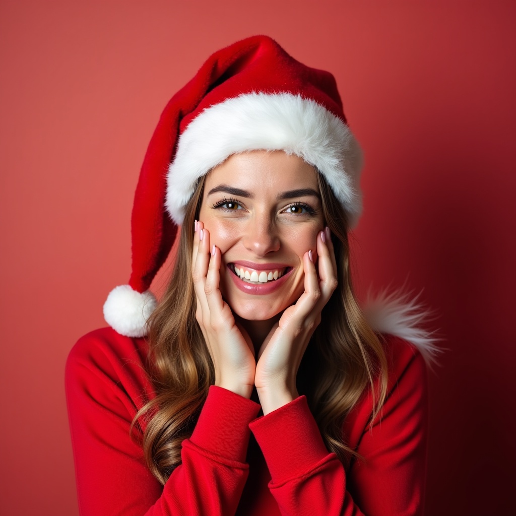 Smiling woman in Santa hat Smiling woman in Santa hat