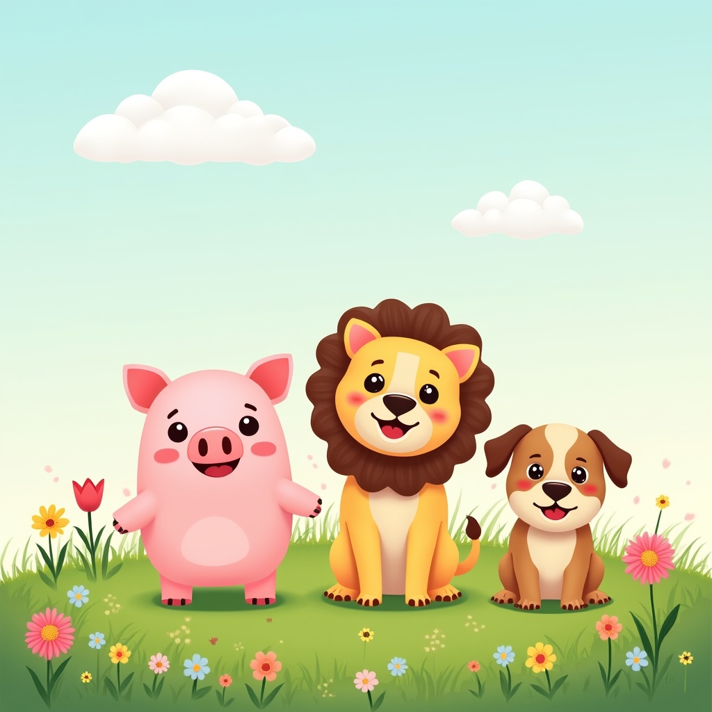 Cute pig lion puppy on grass Cute pig lion puppy on grass