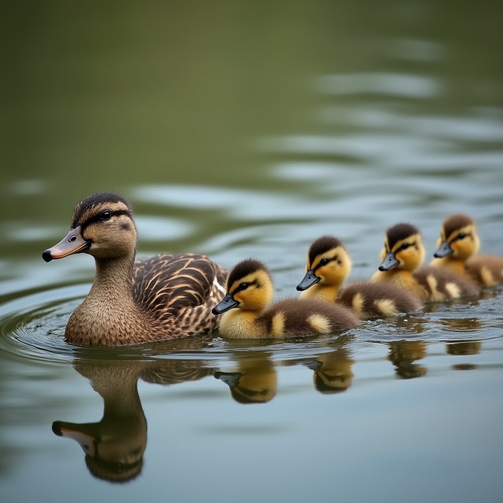 Mother duck with ducklings swimming Mother duck with ducklings swimming