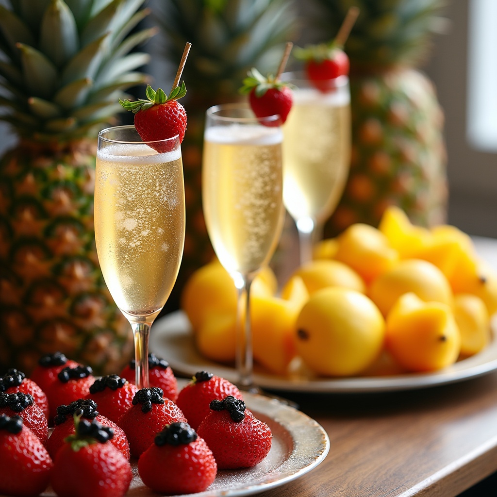 Champagne Glasses with Strawberries and Pineapples Champagne Glasses with Strawberries and Pineapples