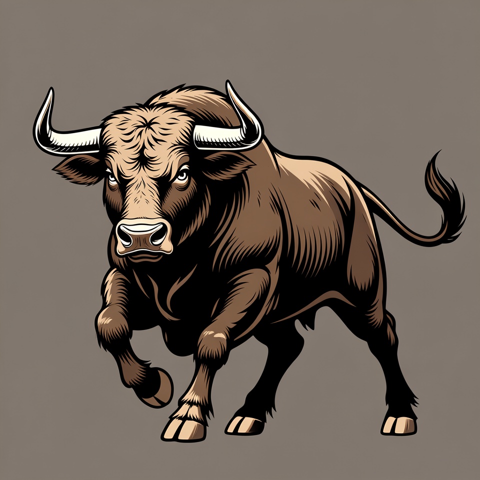 Charging Brown Bull Illustration Charging Brown Bull Illustration