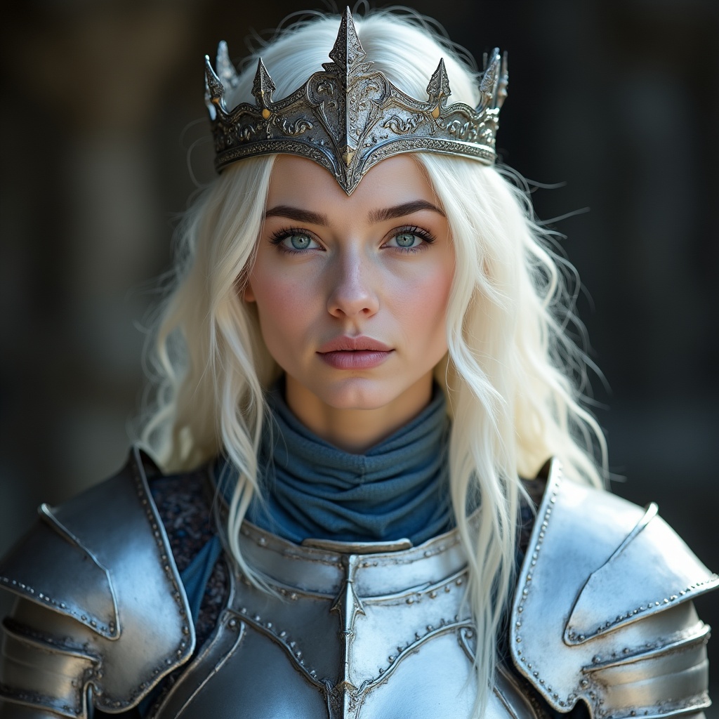 Blonde Woman in Silver Crown Armor Blonde Woman in Silver Crown Armor