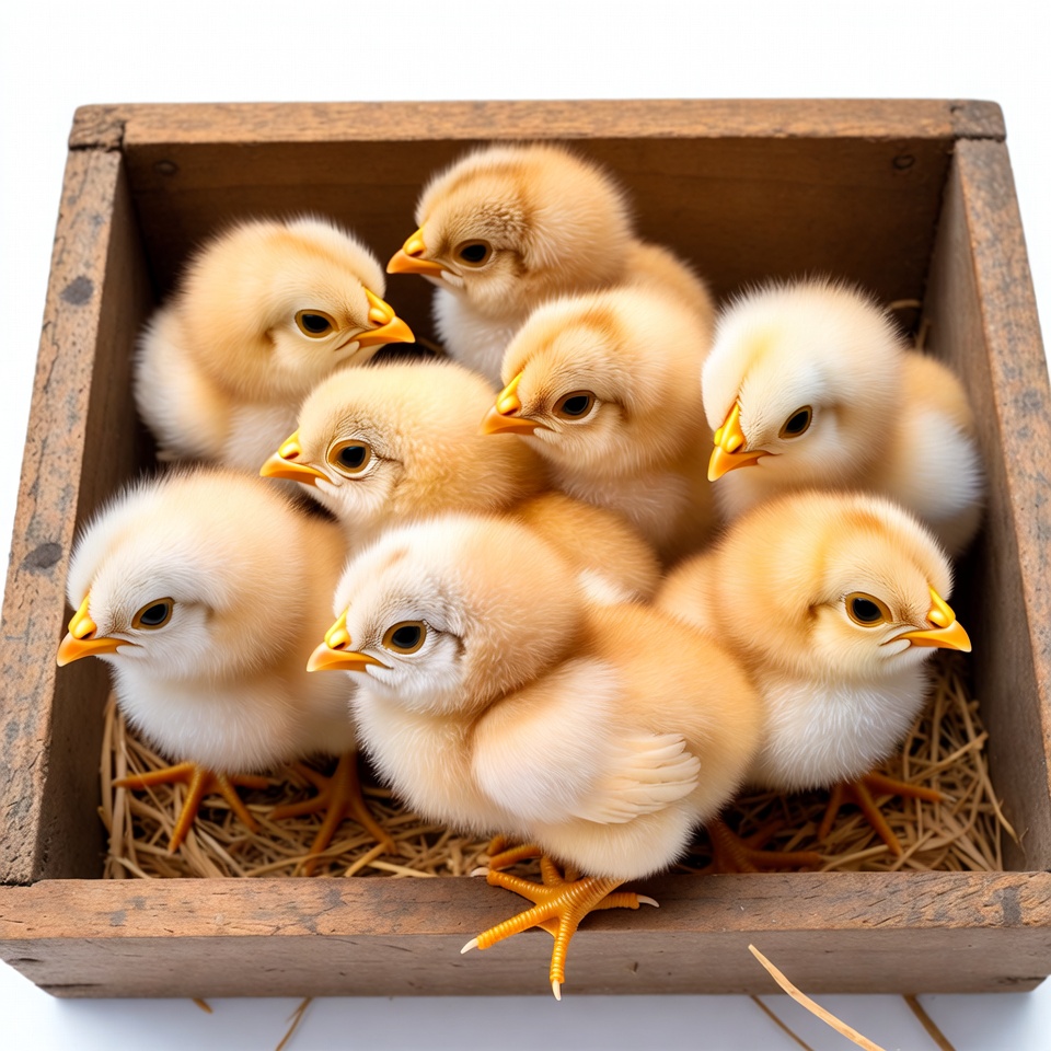 Baby Chickens in Wooden Crate Baby Chickens in Wooden Crate