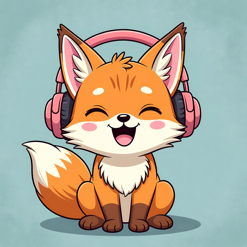 Cute fox wearing pink headphones Cute fox wearing pink headphones