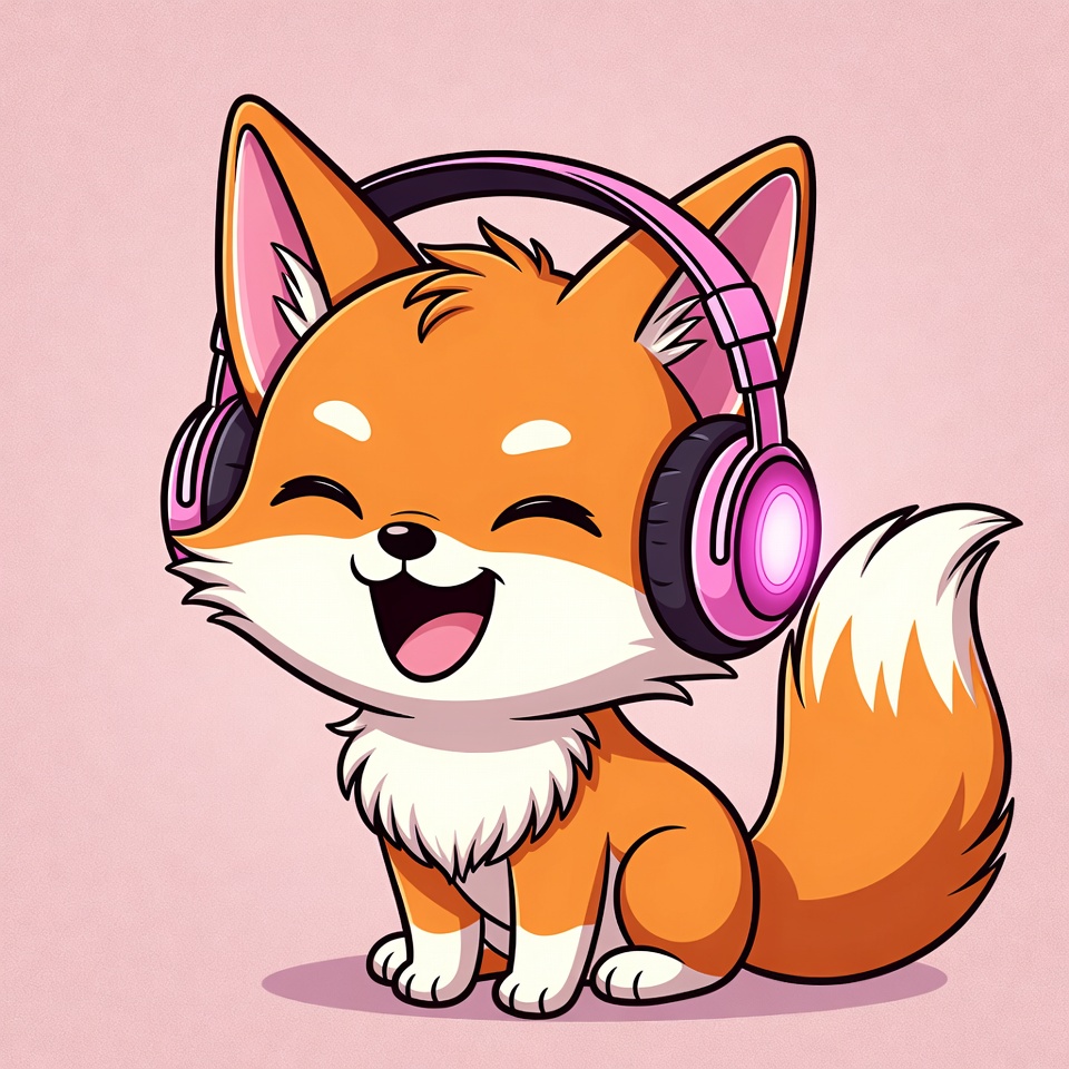 Cute fox wearing pink headphones Cute fox wearing pink headphones